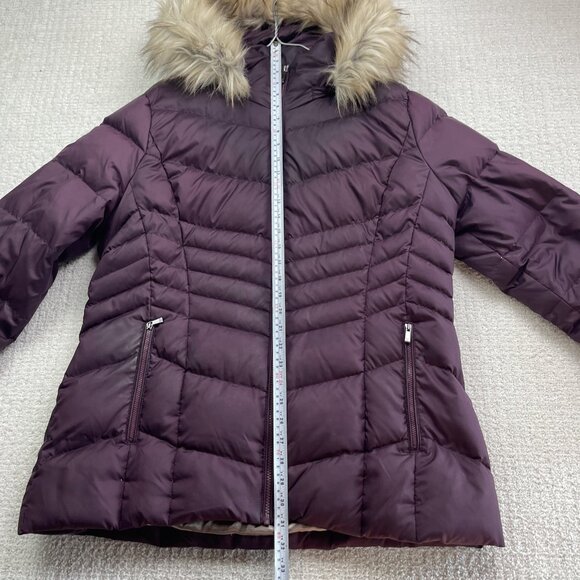 Calvin Klein Down Jacket Puffer Coat Brown w Removable Hood & Fur Trim Sz XL ** - Picture 9 of 16